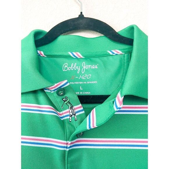 Bobby Jones X-H20 Golf Performance Green Striped Polo Size Large - Picture 2 of 5